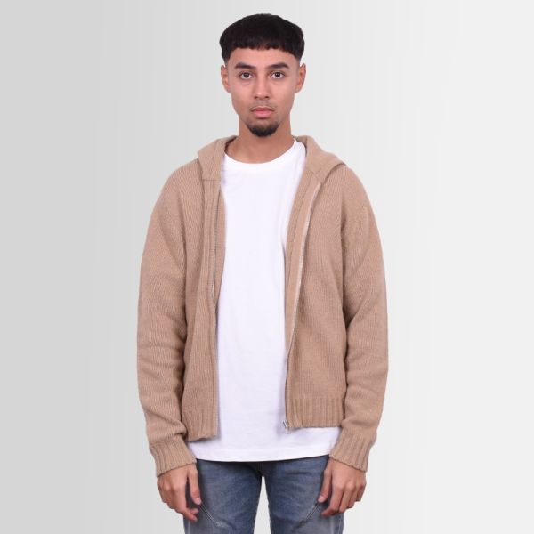 Palm Angels Curved Logo Zipped Sweater Beige