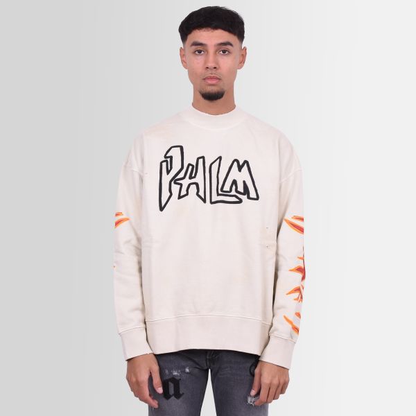 Palm Angels Graffiti Flames Sweater Off White