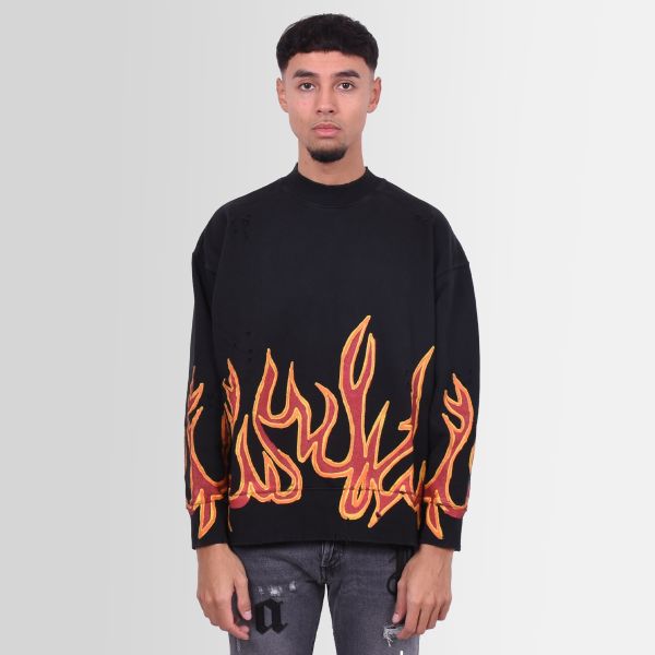 Palm Angels Graffiti Flames Sweater Zwart