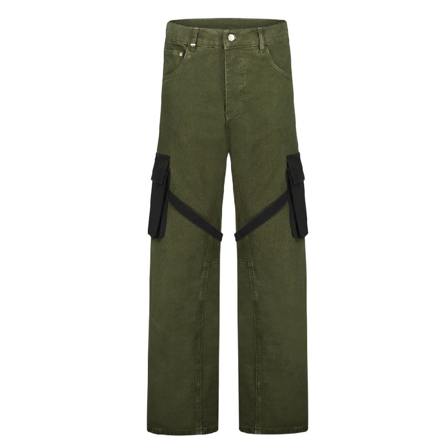 flaneur homme strap contrast cargo broek donker groen