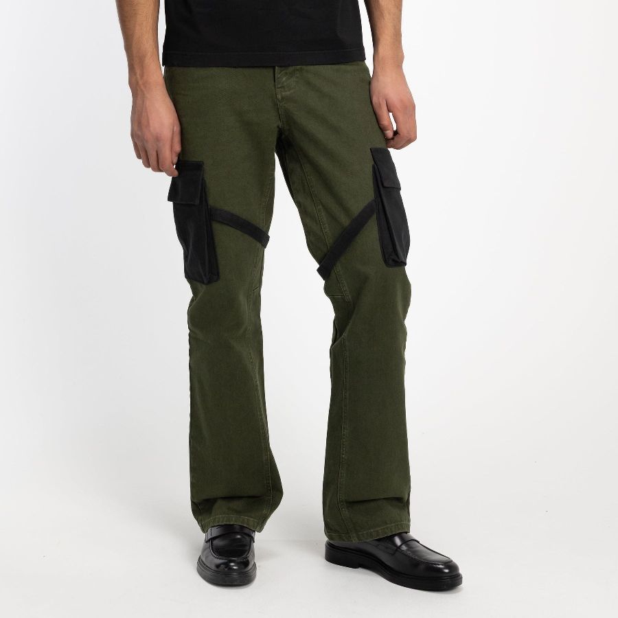 flaneur homme strap contrast cargo broek donker groen