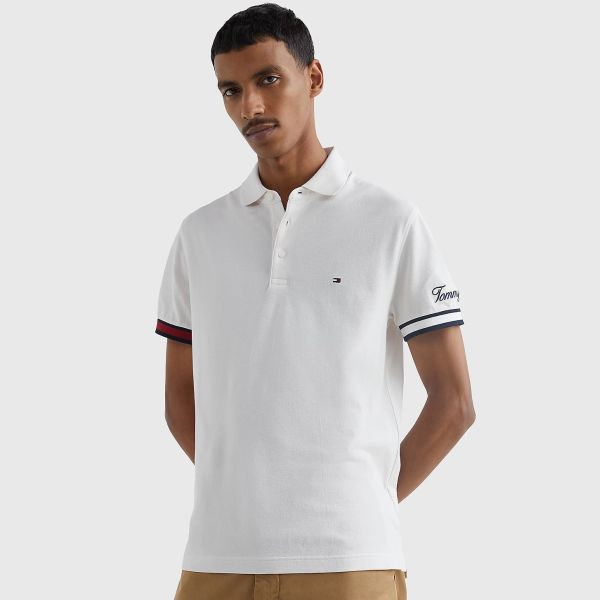 Tommy Hilfiger Flag Sleeve Slim Polo Wit