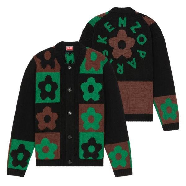 Kenzo Boke Flower Checkerboard Cardigan Zwart/Groen